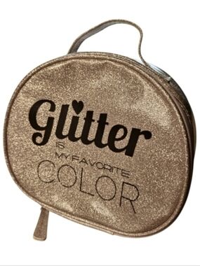 Stella & Max "Glitter is My Favorite Color" round cosmetic bag with handle